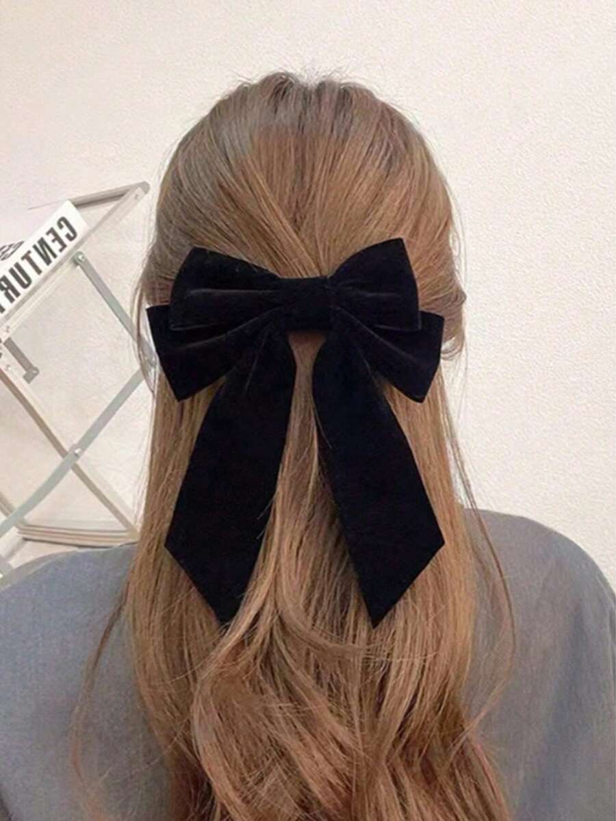 1pc Fashionable Black Bow Hair Clip, Large Size Hairpin Hair Accessory, Suitable For Daily Wear And Christmas,Summer,Holiday,Travel, Claw Clips - Black - View 1