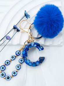 1个波西米亚航海风26字母树脂钥匙扣 - 蓝色和金色字母吊坠，配以海星/贝壳/流苏挂饰，时尚钥匙圈，情侣包/背包/沙滩包挂饰，情人节/生日/派对的理想节日礼物 - 藍色 - 查看 14