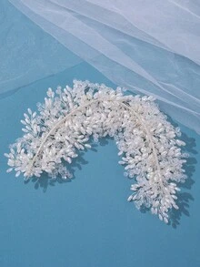 1件女士优雅仿珍珠水晶发箍，奢华红色水晶头饰，缀满仿珍珠，女王风新娘婚礼配饰，适合搭配蓝色连衣裙，夏季，海滩 - 白色 - 查看 4