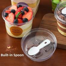 100pc/40pc Round Pudding Cups, Reusable Party Cups, Lids With Spoons, Novelty Mugs, Transparent Mousse Cake Boxes, Yogurt Cups, Suitable For Mousse Cakes, Puddings, Snacks, Fruits, Ice Cream, Yogurt Salads, Perfect For Christmas, Birthdays, Weddings And All Kinds Of Events. - 透明 - 查看 8