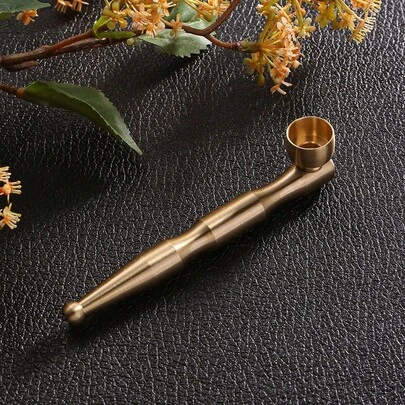 1pc Brass Dual-Use Long Vintage Smoking Pipe, Portable Short Smoking Holder With Filter, Classic Gold Color Smoking Pipe, Ideal Gift