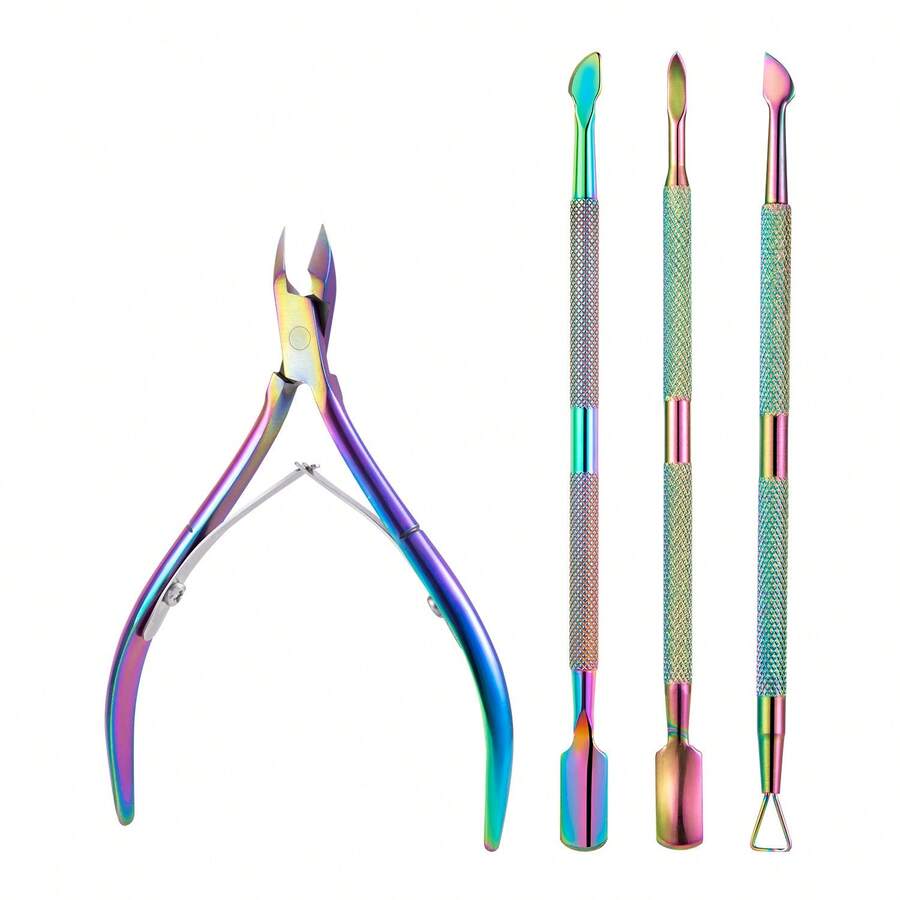 Set de 4 piezas de cortaúñas y removedor de cutículas de acero inoxidable, herramientas de manicura y pedicura - Multicolor - Ver 1