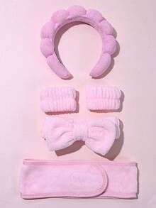 5件套女孩面部SPA头带，云朵海绵发带配洗脸腕带，毛巾布头带洗脸组合装 - 蓬松发带发饰套装，适用于化妆、洗面、沐浴、运动瑜伽和日常使用 - 彩色 - 查看 12