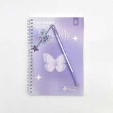 A5螺旋笔记本+蝴蝶圆珠笔，双线圈装订 - 每本60页，优雅情书和蝴蝶图案，横格内页日记本，是理想的礼物之选，也适合女孩日记、办公或学习用品。 - 多色 - 查看 7