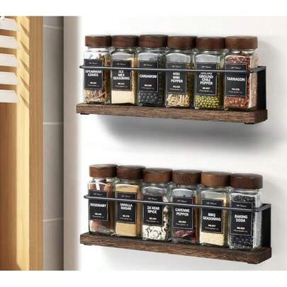 2 Pack Strong Magnetic Spice Rack Organizer For Refrigerator And Microwave Oven, Metal Fridge Shelf, Space Saver For Kitchen Organization And Storage, Black