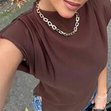 Áo kiểu nữ DEEKA xếp ly, có đệm vai, kiểu dáng châu Âu và Mỹ, thích hợp cho mùa xuân/hè. - màu nâu - Xem 7