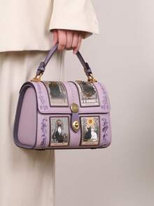 2026 Nuova borsa da donna di alta moda, borsa Boston cuscino vintage Y2K di lusso con carta dei tarocchi, borsa da medico con motivo gatto carino, borsa rotonda di grande capacità con forma unica rosa e viola, borsa a mano, a spalla e a tracolla personalizzata in stile street in PU - Multicolore - Visualizzare 11
