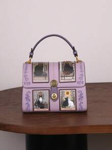 2026 Nuova borsa da donna di alta moda, borsa Boston cuscino vintage Y2K di lusso con carta dei tarocchi, borsa da medico con motivo gatto carino, borsa rotonda di grande capacità con forma unica rosa e viola, borsa a mano, a spalla e a tracolla personalizzata in stile street in PU - Multicolore - Visualizzare 15