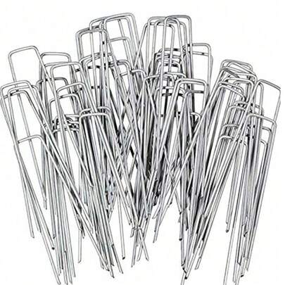1/5/10/20/30/50pcs Stainless Steel U-Shaped Ground Pegs, Reusable, Smooth Surface Anti-Corrosion, Convenient For Tent Setup, Garden Lawn Improvement, Suitable For Various Scenarios. These Pegs Can Also Be Used For Gardening Weeding And Landscaping Decoration.