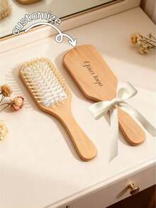 1pc Personalized Bamboo Hair Brush, Engraved Name, Anti-Static Hair Brush, Portable Hair Accessory, Wedding/Anniversary/Birthday Gift, Bridesmaid Gift, Unique Holiday/Party Souvenir, Multi-Functional, Decorative, Lettered Casual, Soft, Unique, Customized, Personalized, Ideal Gift For Her, Girlfriend, Wife, Boyfriend, Friend ,Forever Love - 多色的 - 查看 5