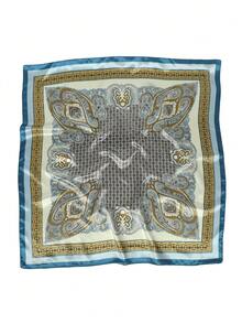 1条女士蓝色佩斯利花纹真丝围巾，适合夏季海滩、音乐节、头巾佩戴，尺寸90x90厘米，可作生日礼物、节日礼物等。 - 淺藍色佩斯利 - 查看 4