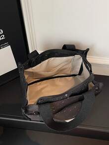 Nouveau sac à bandoulière en tissu imprimé étoiles à la mode, ouverture à fermeture éclair, sac carré doux et léger de petite capacité minimaliste et décontracté - Noir - Voir 6