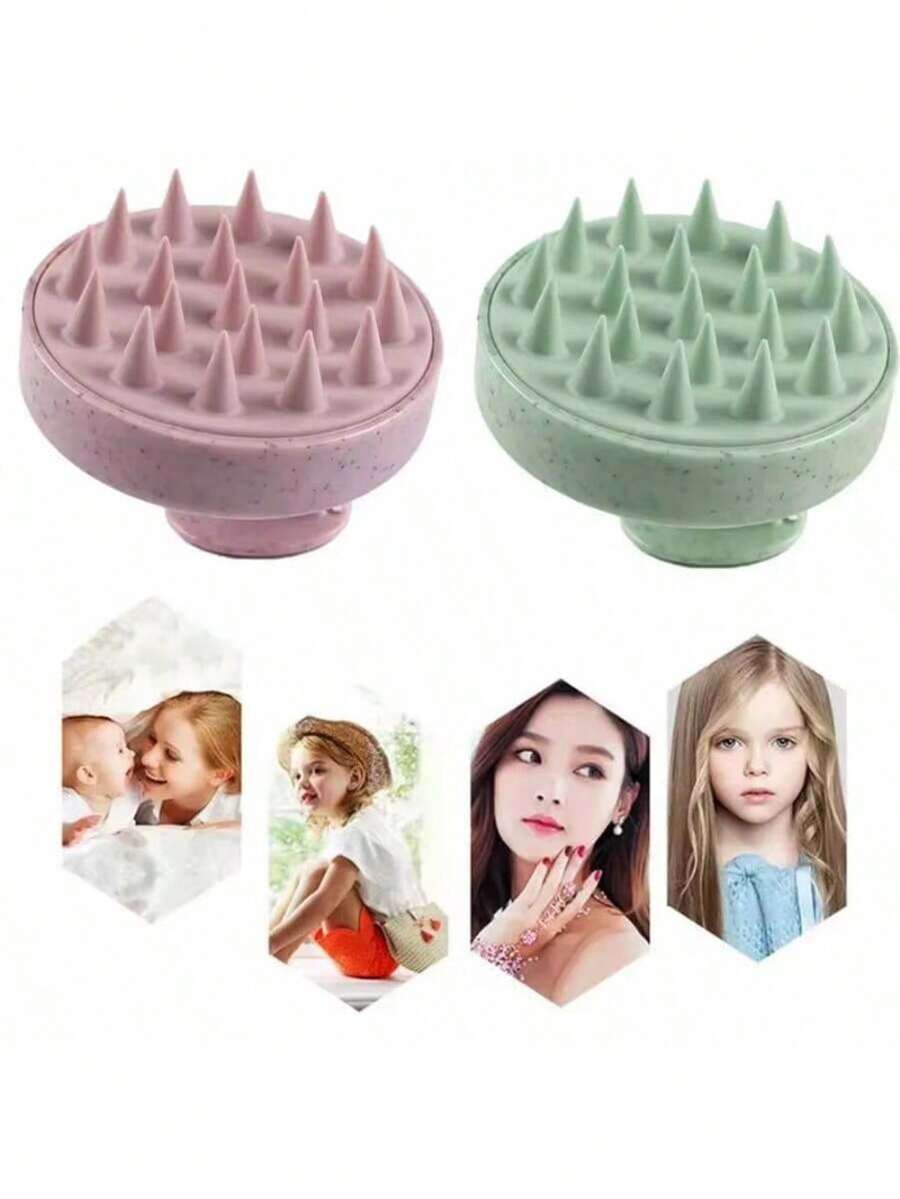 Bộ 2/3 đầu bàn chải gội đầu, bàn chải massage, lược gội đầu, silicon mềm, không mùi, bàn chải làm sạch da đầu bằng silicon thủ công, bàn chải massage da đầu. - C-Xanh - Xem 1