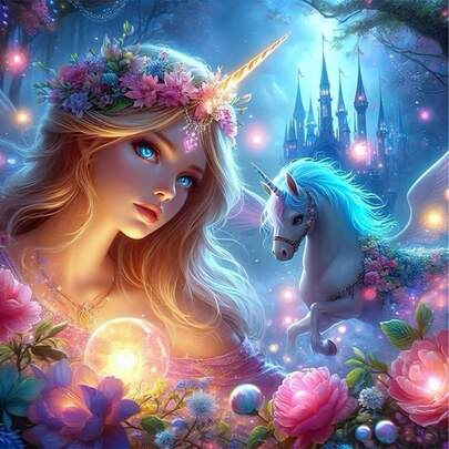 5D钻石画套装，全圆钻艺术画，梦幻独角兽城堡画布，DIY手工礼物，家居墙面装饰