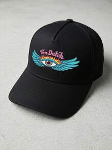 1pcs Von Dutch Eye Wings Flames Printed Baseball Cap, Classic Casual Retro Y2K Unisex Baseball Cap, Adjustable Size, Lightweight And Sun Protection, Suitable For Outdoor Sports, Daily Parties, And Vacations, - 黑色 - 查看 1