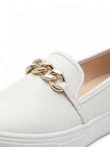 Women's Slip-On Casual Yacht Sneakers, Easy To Put On, Comfortable, With Rhinestone Bow. - Blanco - Ver 4