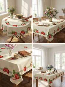 1 件奶油色和红色新鲜草莓叶子印花圆形桌布，充满趣味的农舍风格，优质涤纶材质，防水防污，防泼溅，不易褪色，易于打理，非常适合家庭聚会、夏季烧烤、水果主题派对，是优质的厨房和家居必备品。 - 彩色 - 查看 5