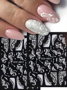 5D Nail Stickers French-Style White Complex Totem Line Design Slider Emboss Charm Elegant Decals Marry Nail Art Supplies And Decorations DIY Manicure Accessories - White - View 1
