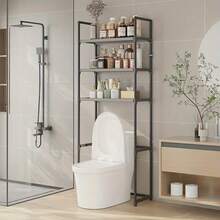 3-Tier Bathroom Storage Rack, Free Drilling Independent Toilet Shelf, Space Saving, Suitable For Bathroom & Laundry Room, Black/White - Multicolor - View 7