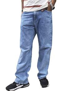 Men's Oversized Wide Leg Balloon Jeans Without Elastane - 中等水洗馬查達 - 查看 5