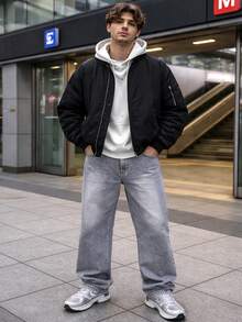 Men's Oversized Wide Leg Balloon Jeans Without Elastane - 淺灰色 - 查看 3