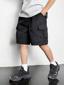 1 Stück Kleine Jungen, vielseitige Mode Cargo Shorts mit großer Tasche und geradem Bein - Schwarz - Übersicht 8
