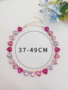 1pc Glamorous Multicolor Glass Crystal Heart & Teardrop Necklace Chain For Party - Random Color Assortment - Slight Glaze Defects Are Normal - Multicolor - View 3