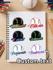 5/10/25pc Custom Text Baseball Name Stickers – Personalized Baseball Themed Waterproof Stickers With Custom Name & Color Options | Fun Sports Gift For Baseball Fans, Teams, And Sports Fans | Water Bottle & Gear Decor - Multicolor - View 3