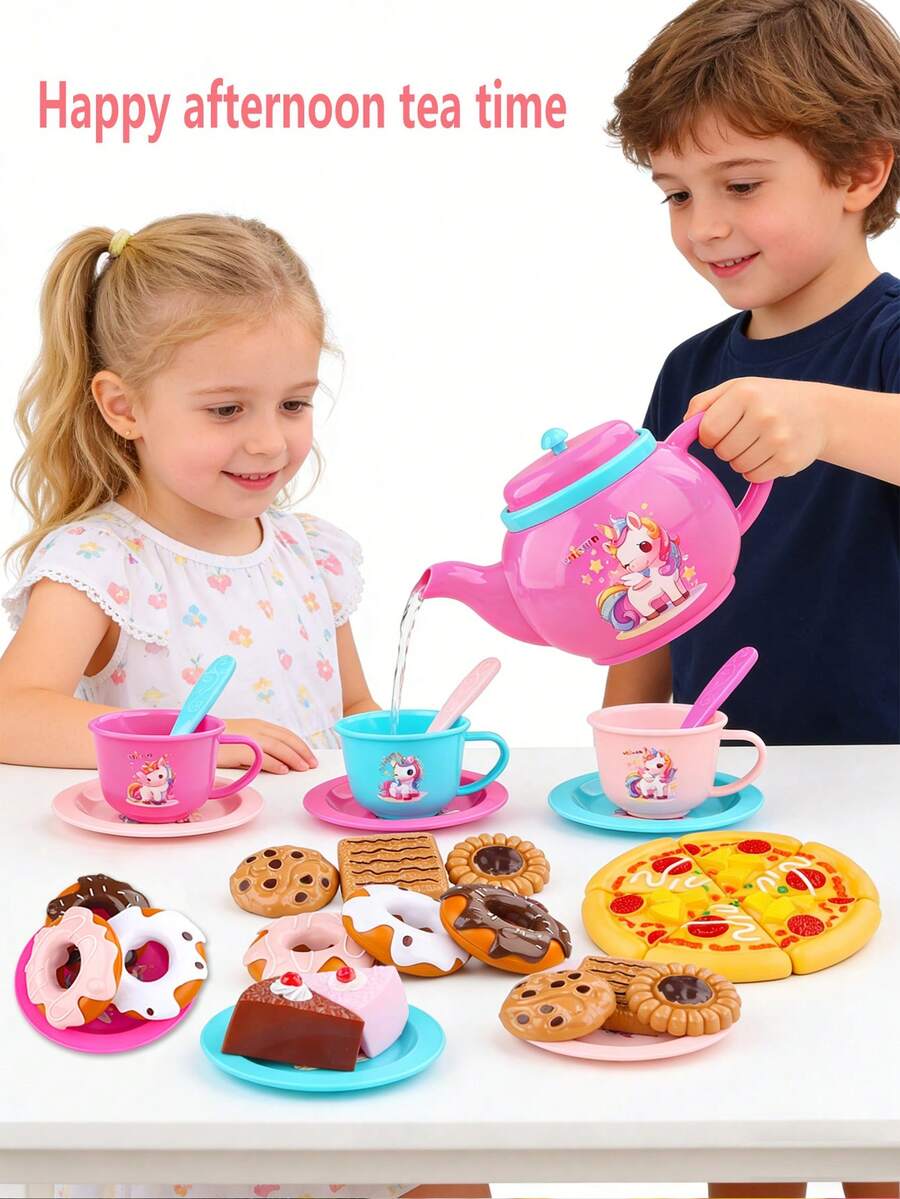 25 piezas Juego de Fiesta de Té de la Tarde para Niñas, Incluyendo Postres, Pasteles, Juegos de Café y Té Realistas, Regalo para Niñas