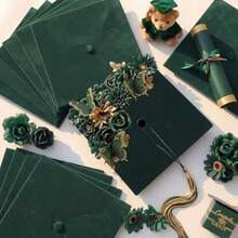 5 Sheets Adhesive Graduation Cap Velvet Topper Decorations 10x10 Inch Self-Adhesive Fabric Cardstock Grad Cap Cover For Graduation Hat Topper Craft DIY Beige - màu xanh lá - Xem 3