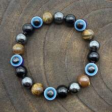 1件手工天然虎眼石恶魔眼珠串珠手链，男女皆宜的礼品首饰 - evil eye - 查看 3