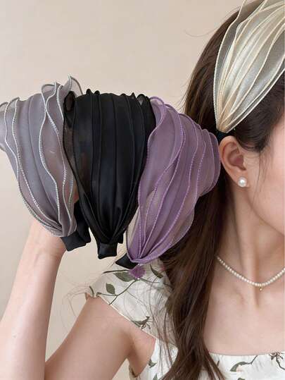 1 pieza Diadema ancha plisada nueva, aro para el cabello de corona alta, adecuado para uso diario casual, cubrir la línea del cabello, peinado de moño, regalo para la novia, moda diaria, hogar, cuidado de la piel, aplicable para todas las estaciones, regalo de vacaciones, sesión de fotos al aire libre, vacaciones en la playa, accesorio para el cabello de principios de primavera, fácil de peinar, ¡artículo práctico!