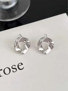 1 Đôi bông tai thời trang tối giản, độc đáo, thiết kế đa năng phù hợp cho nữ, thích hợp cho kỳ nghỉ, đi làm và đeo hàng ngày. - Bạc - Xem 4