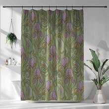 1pc Vintage Floral Print Shower Curtain, High Quality Home Decor Curtain, Modern Versatile Bathroom Matching, All Season Shower Curtain With 12 Hooks - S2572 - View 7