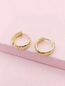1 Pair Hollow Plum Blossom Copper Hoop Earrings, Minimalist & Fashionable - Gold - View 2