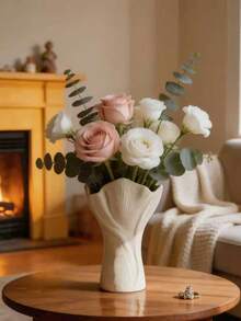 1件现代简约波浪边雕塑花瓶，装饰桌面花瓶，波西米亚北欧风格弧形纹理花瓶，优雅别致的客厅卧室办公室阳台装饰花瓶，独特的有机造型中心花瓶，乔迁新居结婚礼物，中性家居装饰花瓶，适用于搁架、壁炉、玄关、梳妆台、浴室、厨房、宿舍、公寓等小空间 - 多色 - 查看 3