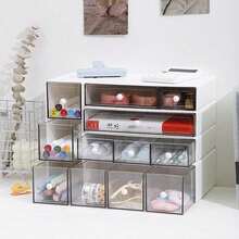 Organizador de escritorio apilable con cajones transparentes, caja de almacenamiento de plástico con múltiples compartimentos para papelería, cosméticos, joyas, escritorio de oficina, tocador de maquillaje y almacenamiento de encimera - Multicolor - Ver 6