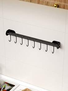 1pc Kitchen Wall Hanger Rack, Multifunctional Wallmount Hooks Without Drilling, Home Storage Organizer For Kitchenware Kitchen Items Kitchen Accessories Kitchen Tools - Black - View 12