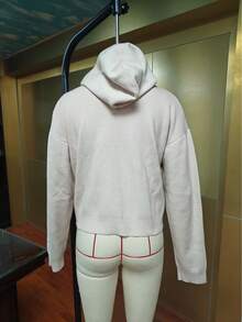 Áo khoác cardigan dệt kim ngắn màu trơn dáng rộng cho nữ, Thu/Đông - Màu be - Xem 7