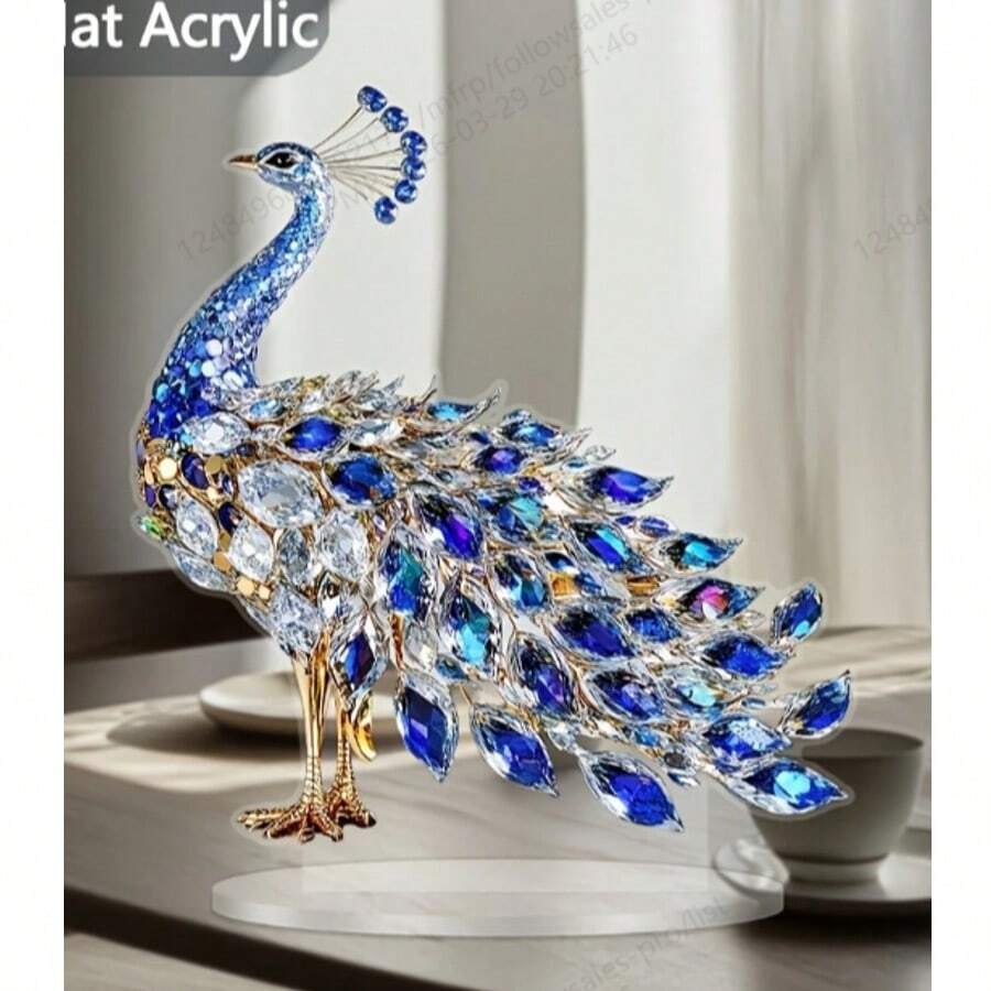 1 tượng chim công 2D trang trí bằng acrylic, phong cách Bohemian, thích hợp để trang trí phòng ngủ, phòng khách, văn phòng, không gian ngoài trời, nhà cửa, văn phòng hoặc bàn làm việc quán cà phê, biển hiệu và bảng trang trí.