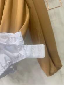 Women's Wrap-Style Bodysuit With Puff Sleeves | Semi-Sheer - 深卡其色 - 查看 7