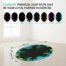 Jump Rope Mat Large Rubber Exercise Mat Indoor Outdoor Shock Absorbing Mat Non-Slip Oval Design for Floor and Rope Protection Workout Mats for Home Gym Flooring - Azul y verde - Ver 3