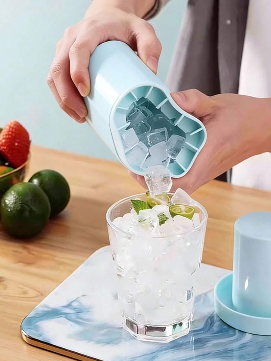 1pc Portable Silicone Ice Cube Tray, Reusable Ice Mold/Cylindrical 3D Ice Maker, Easy Release, Multi-Compartment Design, Minimalist Bucket Shape With Lid, Suitable For Making Ice Cubes, Ice Buckets And Cylindrical Ice Cups - Multicolor - View 1