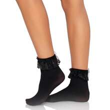 Leg Avenue Women's Ruffle And Satin Bow Anklet Socks - màu đen - Xem 6