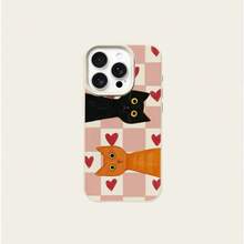 1 pieza Funda de teléfono de material TPU con diseño lindo de gato rosa a cuadros y corazones, adecuada para Apple 17 Pro Max/17/16 Pro Max/15/13/12/11, S20 FE/A15/S24/A55, Note 11/Note 12/Note 13 Pro, con cobertura completa y protección suave anti-caídas - Blanco - Ver 5