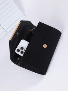 1个简约纯色毛绒派对手提包，优雅奢华女士晚宴包，可拆卸金属链条肩带/斜挎带，完美派对手拿包，适合女性、新娘，适用于节日、盛会、宴会、聚会、婚礼等场合，最佳礼物 - 黑色 - 查看 7