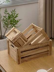 1/3 Set Handmade Vintage Wooden Nesting Storage Boxes, Suitable For Farmhouse Kitchen, Bathroom, Living Room And Wardrobe Storage, Storage Supplies, Kitchen Accessories, Holiday Essentials, Kitchen Storage - Multicolor - View 12