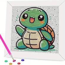1 Set Cute Sea Turtle DIY Diamond Painting Kit (With Frame), Creative Ocean Animal Diamond Art Craft Gift Set, Cartoon 5D Diamond Painting Kit Containing Flowers, Butterflies And Sea Turtles, Family Bonding Activity For Beginners, Full Round Diamond Gemstone Art Decor For Living Room, Bedroom, Office Desk, Perfect For Halloween, Christmas, Birthday And Party Gifts - Pink - View 11