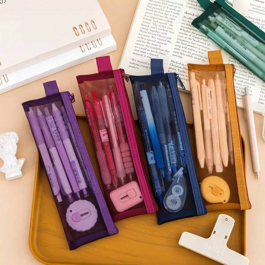 Bolsa organizadora de maquillaje de malla de nailon resistente, con opciones de varios colores, vista transparente, gran capacidad para almacenar lápices labiales, bolsa organizadora multiusos, adecuada para la escuela, la oficina y los artículos de viaje esenciales, estuche para lápices