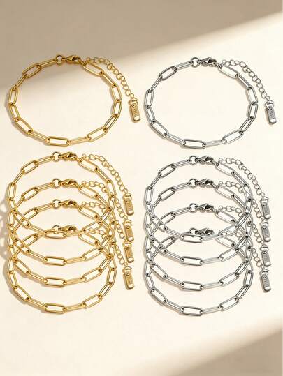 1/5/10件套安全扣手链套装，304不锈钢可调节吊坠手链，配龙虾扣，适合DIY珠宝制作，金银材质。